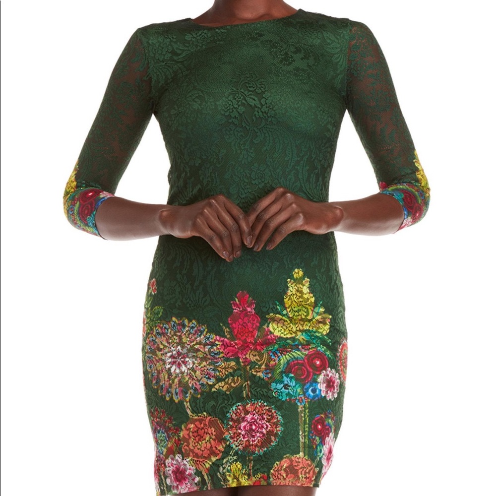 Desigual green lace dress with accent colors